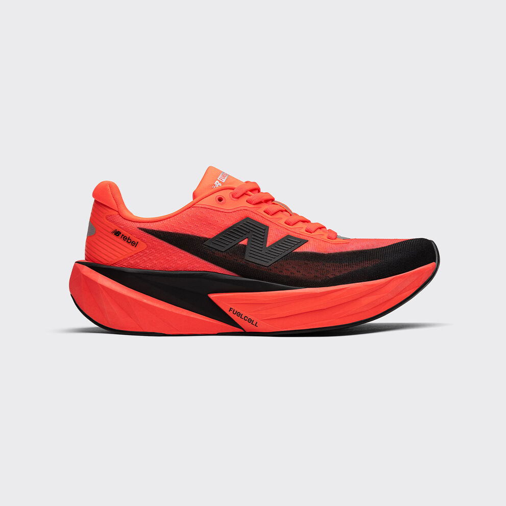 Side view of the FuelCell Rebel v5 in urgent red and black 
