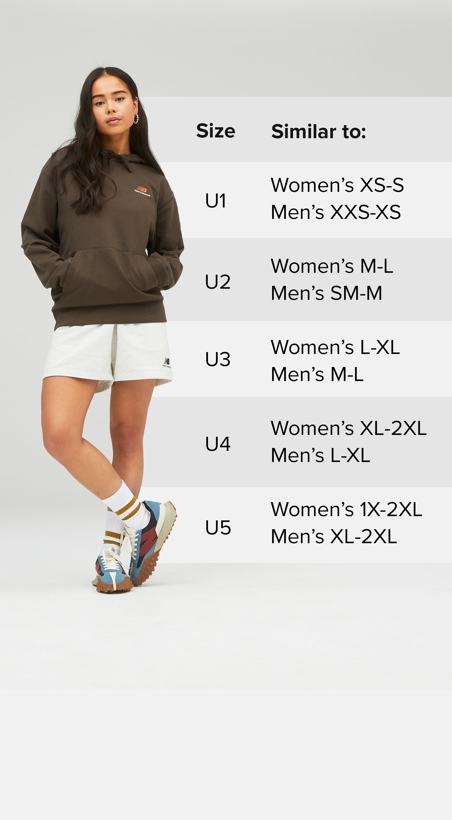 New balance shop hoodie size chart