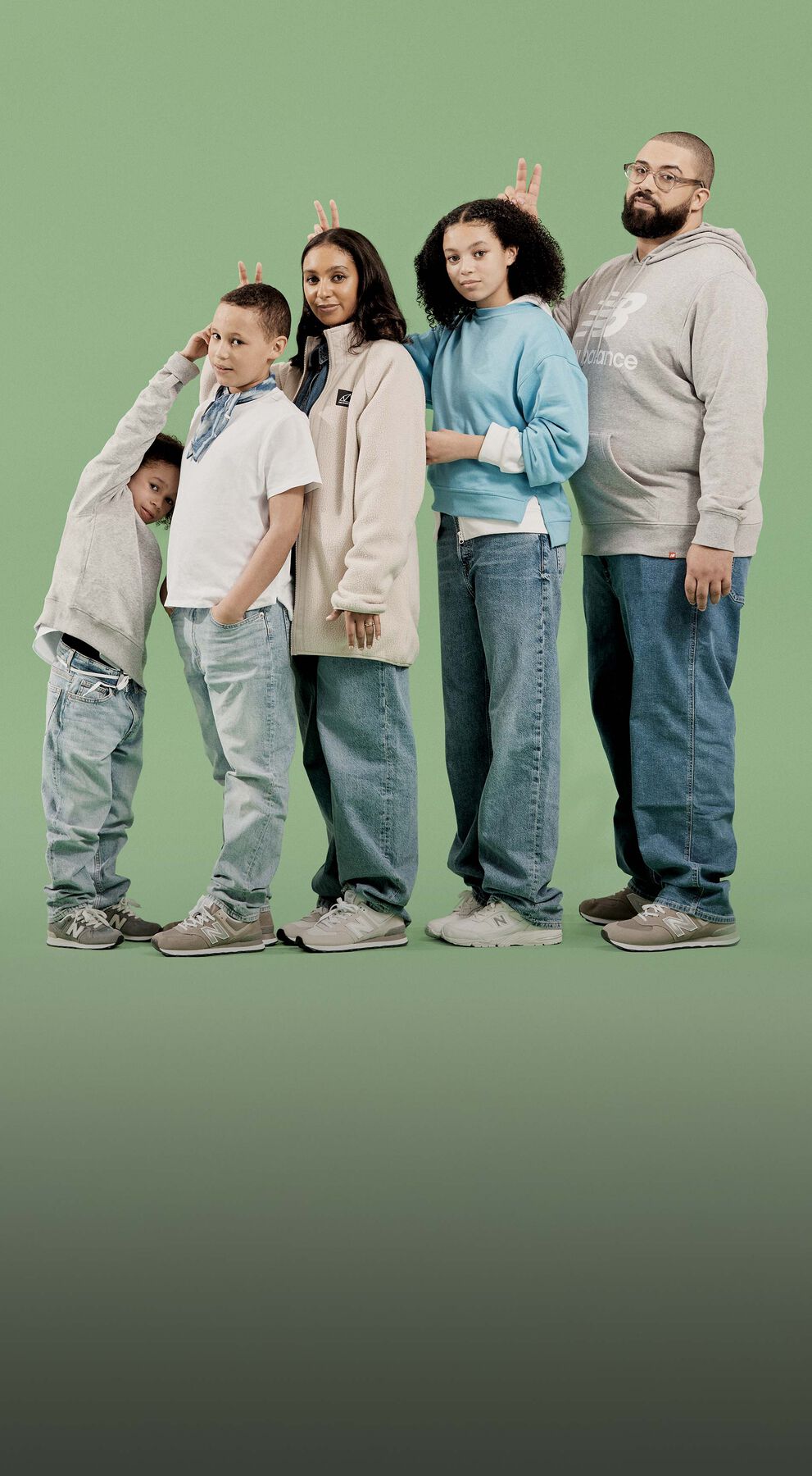 group of people on green background